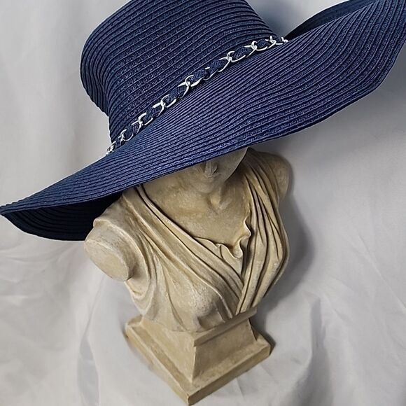 Navy Sun Hat With Silver Tone Chain Detail - Picture 2 of 6